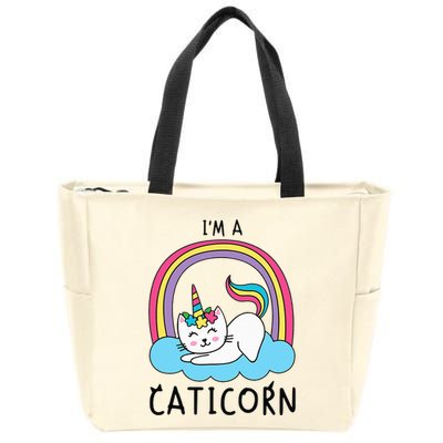 Unicorn Cat I'm a Caticorn Girl Unicorn Rainbow Lover Zip Tote Bag