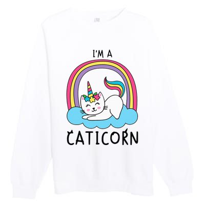 Unicorn Cat I'm a Caticorn Girl Unicorn Rainbow Lover Premium Crewneck Sweatshirt