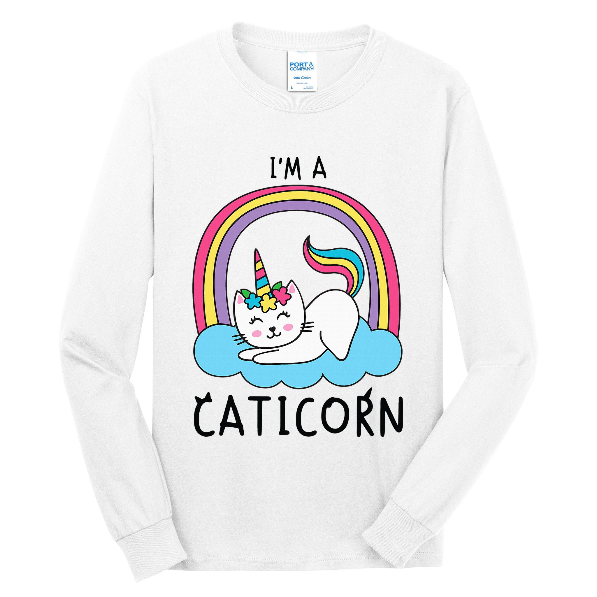 Unicorn Cat I'm a Caticorn Girl Unicorn Rainbow Lover Tall Long Sleeve T-Shirt