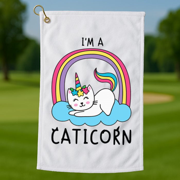 Unicorn Cat I'm a Caticorn Girl Unicorn Rainbow Lover Golf Towel