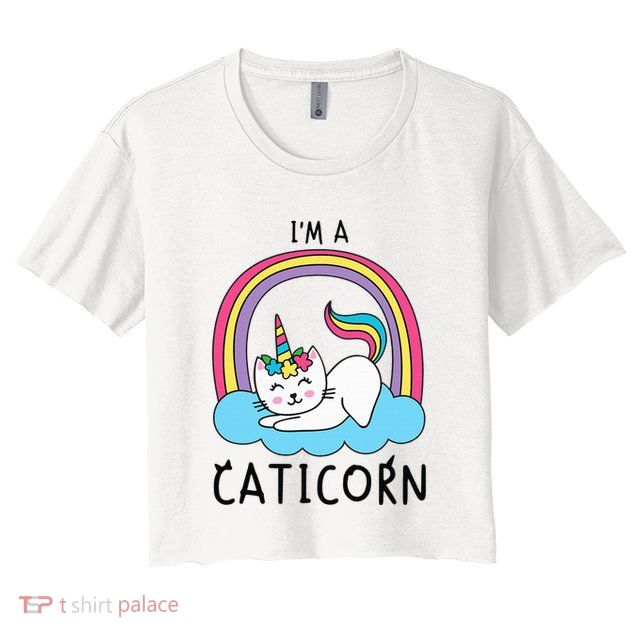 Unicorn Cat I'm a Caticorn Girl Unicorn Rainbow Lover Crop Top