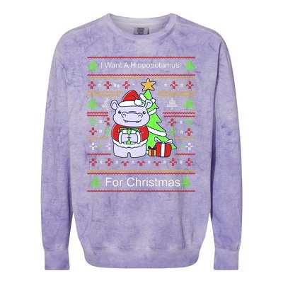 Ultimate Christmas I Want A Hippopotamus Ugly Colorblast Crewneck Sweatshirt