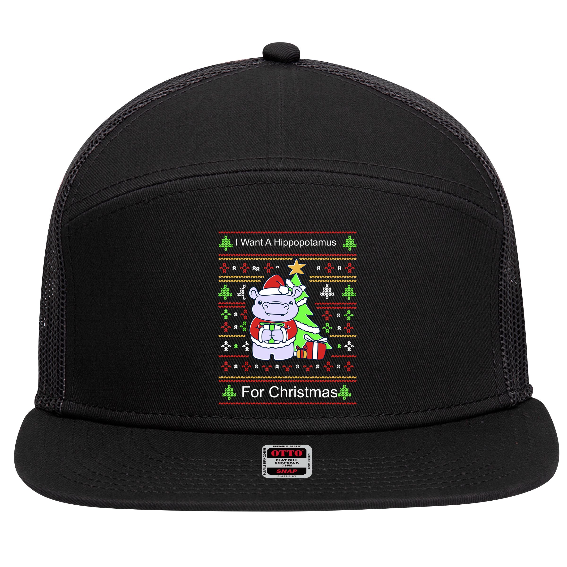 Ultimate Christmas I Want A Hippopotamus Ugly 7 Panel Mesh Trucker Snapback Hat