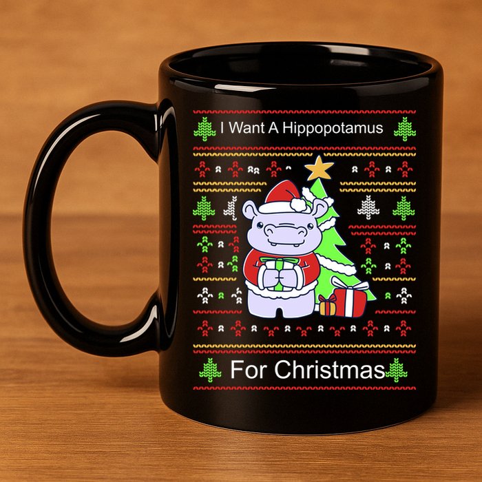 Ultimate Christmas I Want A Hippopotamus Ugly 11oz C Handle Ceramic Mug