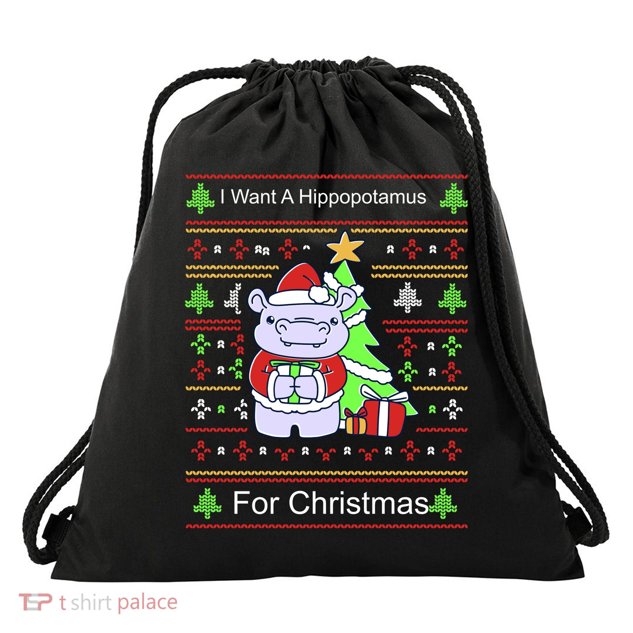 Ultimate Christmas I Want A Hippopotamus Ugly Drawstring Bag