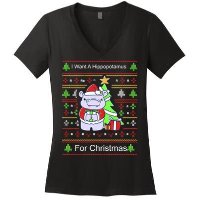 Ultimate Christmas I Want A Hippopotamus Ugly Women's V-Neck T-Shirt