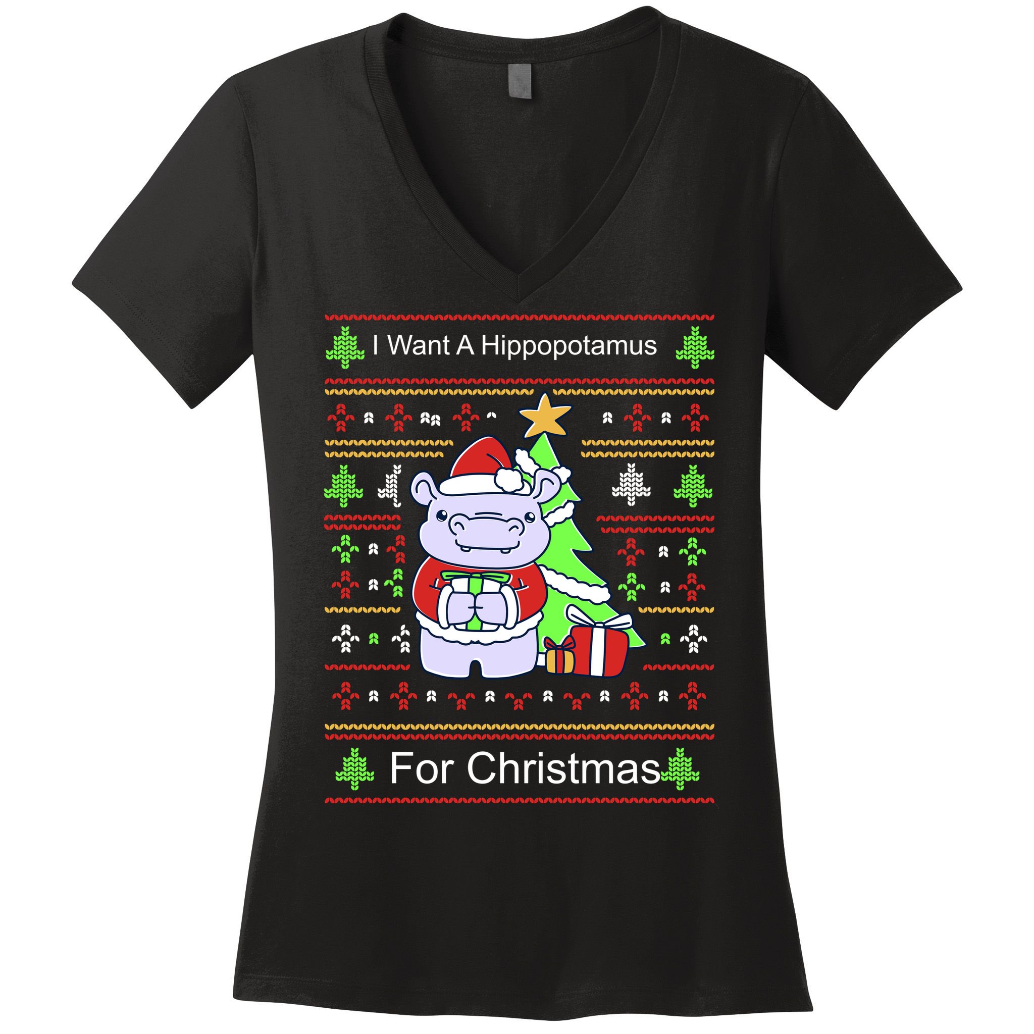 Ultimate Christmas I Want A Hippopotamus Ugly Women's V-Neck T-Shirt