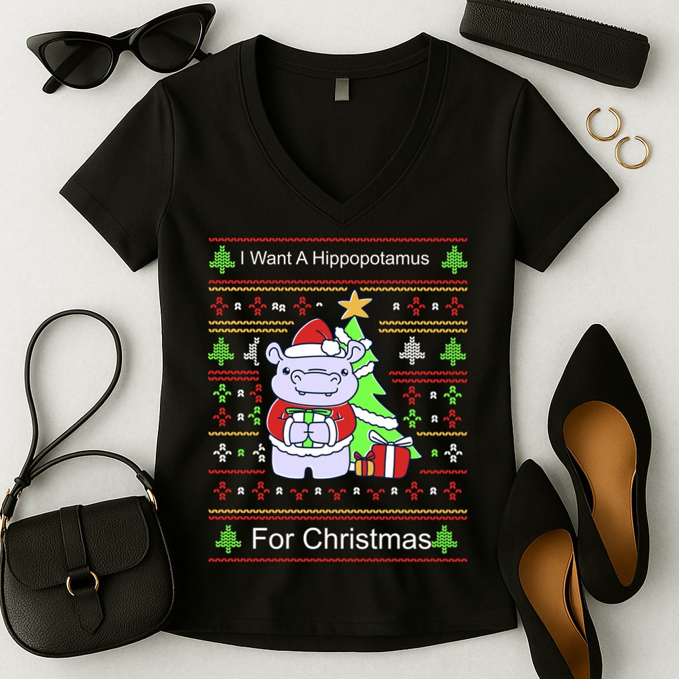Ultimate Christmas I Want A Hippopotamus Ugly Women's V-Neck T-Shirt