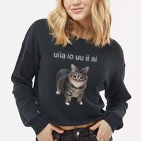 Uiia Cat I Wake Up I Engage In Tomfoolery Cropped Pullover Crew