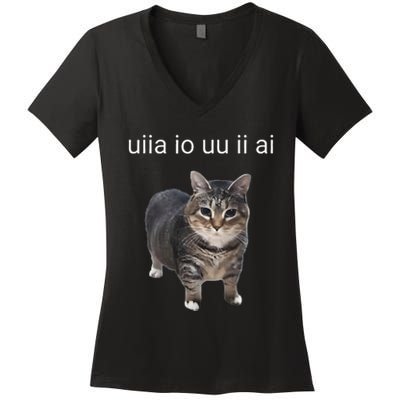 Uiia Cat I Wake Up I Engage In Tomfoolery Women's V-Neck T-Shirt