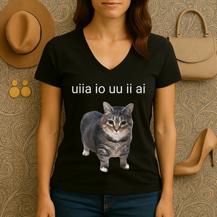 Uiia Cat I Wake Up I Engage In Tomfoolery Women's V-Neck T-Shirt