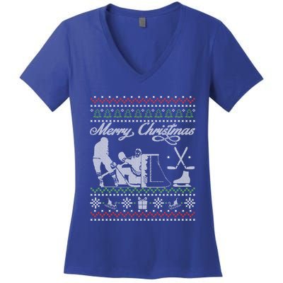 Ugly Christmas Ice Hockey Fan Player Happy Hockeydays Cool Gift Women's V-Neck T-Shirt