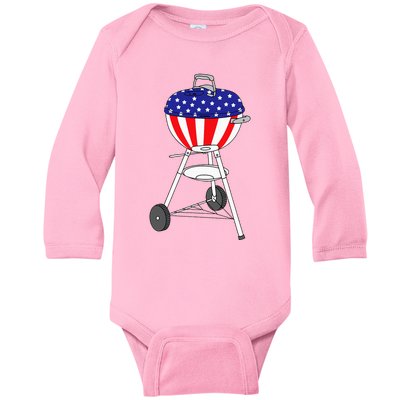 Usa Charcoal Kettle Grill July 4th Grill Baby Long Sleeve Bodysuit