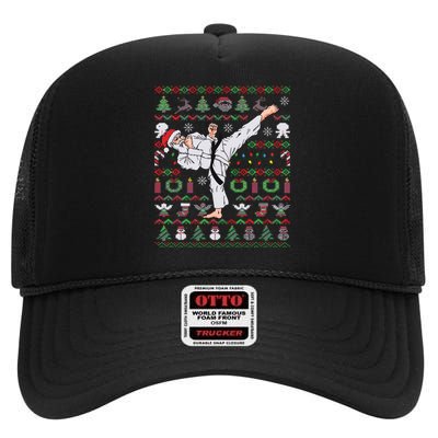 Ugly Christmas Karate Santa Claus Martial Arts High Crown Mesh Back Trucker Hat