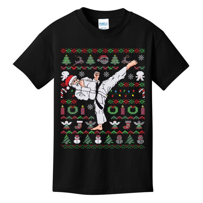 Ugly Christmas Karate Santa Claus Martial Arts Kids T-Shirt