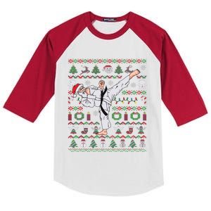 Ugly Christmas Karate Santa Claus Martial Arts Kids Colorblock Raglan Jersey