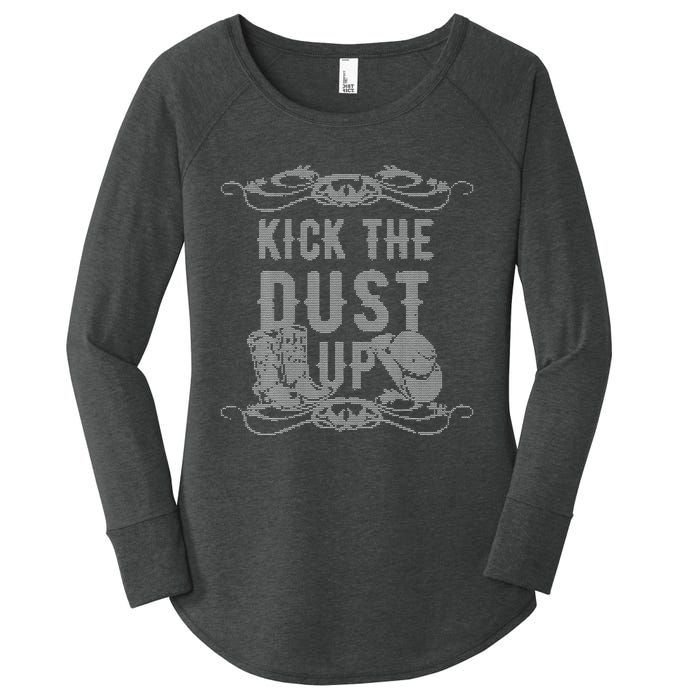 Ugly Christmas Kick The Dust Up Cowboy Cowgirl Western Women's Perfect Tri Tunic Long Sleeve Shirt