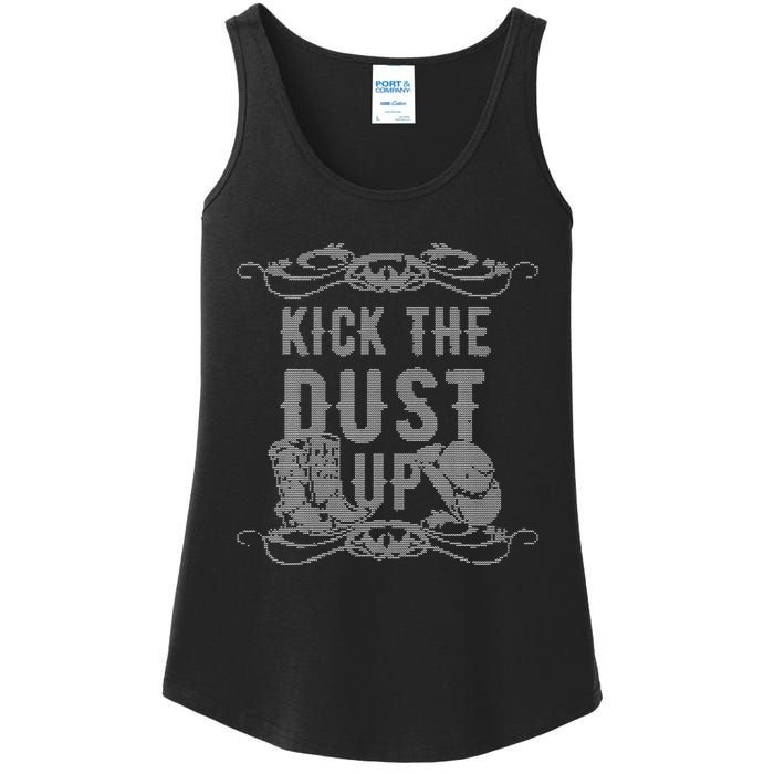 Ugly Christmas Kick The Dust Up Cowboy Cowgirl Western Ladies Essential Tank