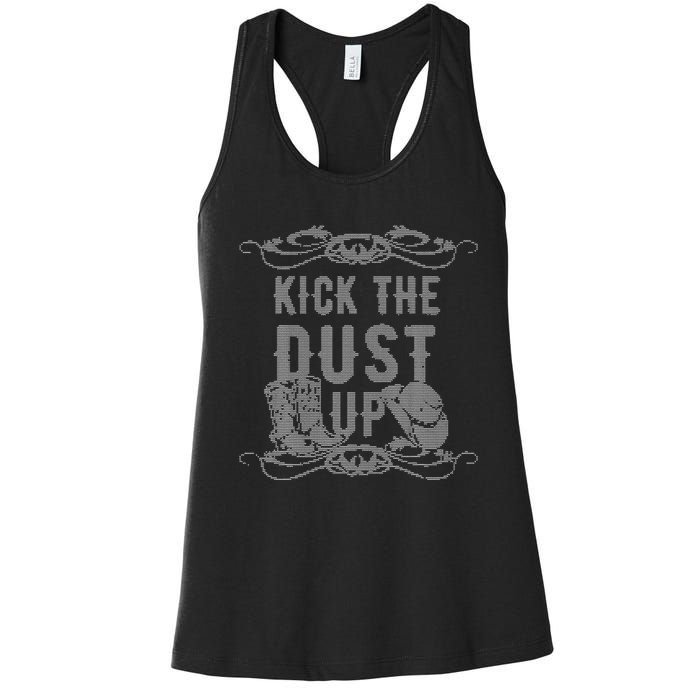 Ugly Christmas Kick The Dust Up Cowboy Cowgirl Western Women's Racerback Tank