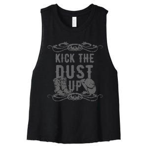 Ugly Christmas Kick The Dust Up Cowboy Cowgirl Western Women's Racerback Cropped Tank