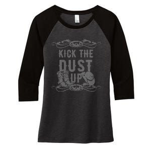 Ugly Christmas Kick The Dust Up Cowboy Cowgirl Western Women's Tri-Blend 3/4-Sleeve Raglan Shirt