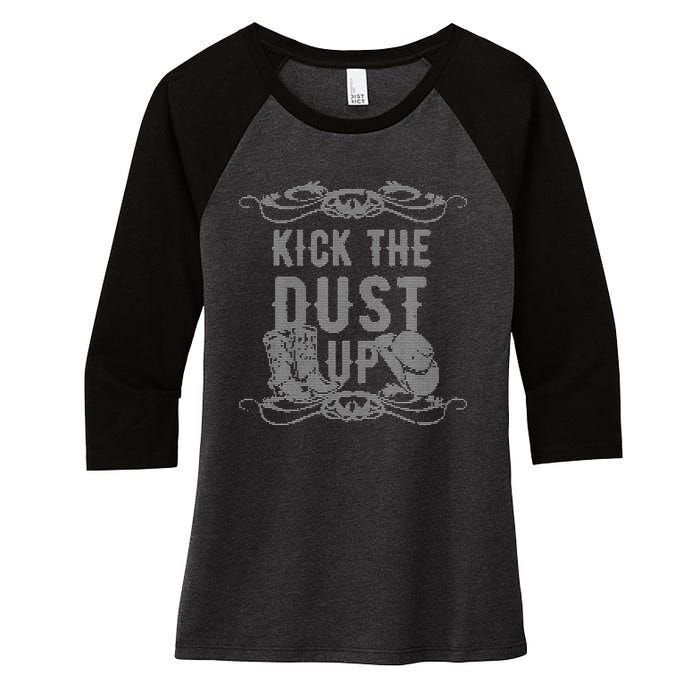 Ugly Christmas Kick The Dust Up Cowboy Cowgirl Western Women's Tri-Blend 3/4-Sleeve Raglan Shirt