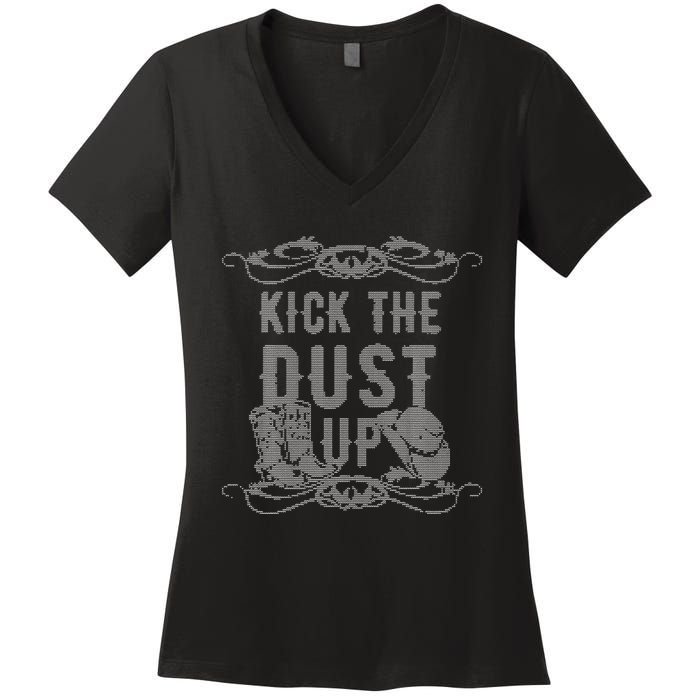 Ugly Christmas Kick The Dust Up Cowboy Cowgirl Western Women's V-Neck T-Shirt