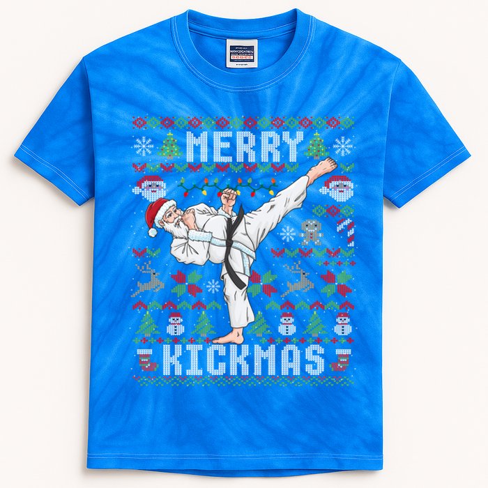 Ugly Christmas Karate Santa Claus Martial Arts Kids Tie-Dye T-Shirt