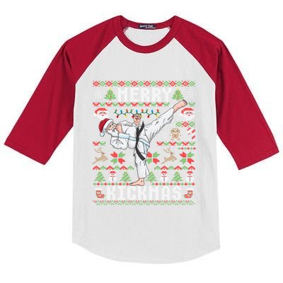 Ugly Christmas Karate Santa Claus Martial Arts Kids Colorblock Raglan Jersey