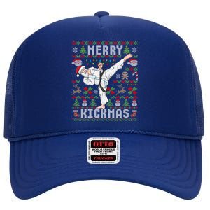 Ugly Christmas Karate Santa Claus Martial Arts High Crown Mesh Back Trucker Hat