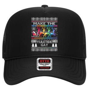 Ugly Christmas Lgbtq Pride Santa Claus Make Yuletide Gay Gift High Crown Mesh Back Trucker Hat