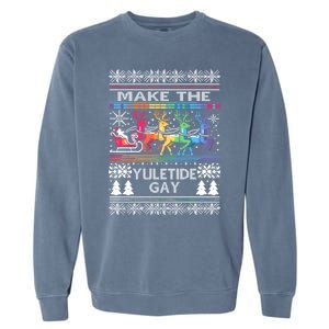 Ugly Christmas Lgbtq Pride Santa Claus Make Yuletide Great Gift Garment-Dyed Sweatshirt