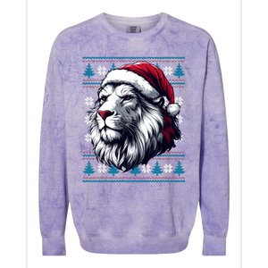 Ugly Christmas Lion Lovers Holiday Lion Santa Hat Colorblast Crewneck Sweatshirt