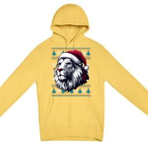 Ugly Christmas Lion Lovers Holiday Lion Santa Hat Premium Pullover Hoodie