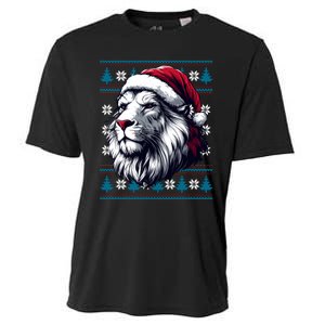 Ugly Christmas Lion Lovers Holiday Lion Santa Hat Cooling Performance Crew T-Shirt