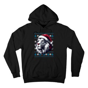 Ugly Christmas Lion Lovers Holiday Lion Santa Hat Hoodie