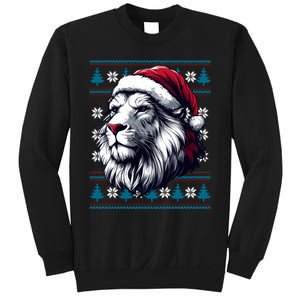 Ugly Christmas Lion Lovers Holiday Lion Santa Hat Sweatshirt