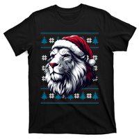 Ugly Christmas Lion Lovers Holiday Lion Santa Hat T-Shirt