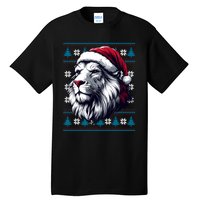 Ugly Christmas Lion Lovers Holiday Lion Santa Hat Tall T-Shirt