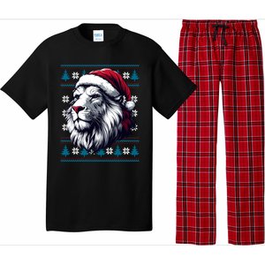 Ugly Christmas Lion Lovers Holiday Lion Santa Hat Pajama Set