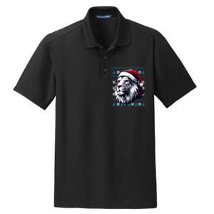 Ugly Christmas Lion Lovers Holiday Lion Santa Hat Dry Zone Grid Polo