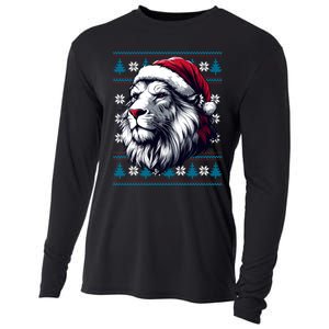 Ugly Christmas Lion Lovers Holiday Lion Santa Hat Cooling Performance Long Sleeve Crew