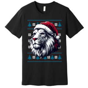 Ugly Christmas Lion Lovers Holiday Lion Santa Hat Premium T-Shirt