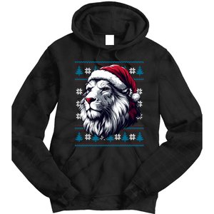 Ugly Christmas Lion Lovers Holiday Lion Santa Hat Tie Dye Hoodie