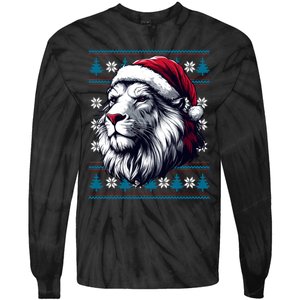 Ugly Christmas Lion Lovers Holiday Lion Santa Hat Tie-Dye Long Sleeve Shirt