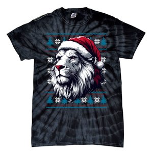 Ugly Christmas Lion Lovers Holiday Lion Santa Hat Tie-Dye T-Shirt