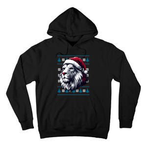 Ugly Christmas Lion Lovers Holiday Lion Santa Hat Tall Hoodie