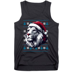 Ugly Christmas Lion Lovers Holiday Lion Santa Hat Tank Top