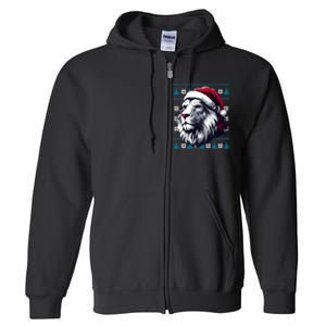 Ugly Christmas Lion Lovers Holiday Lion Santa Hat Full Zip Hoodie