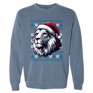 Ugly Christmas Lion Lovers Holiday Lion Santa Hat Garment-Dyed Sweatshirt